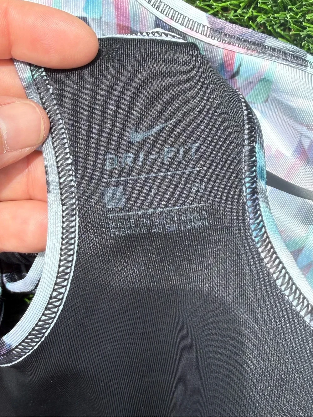 Nike Dri-Fit racer back Multicolor Geometric Print Sports Bra